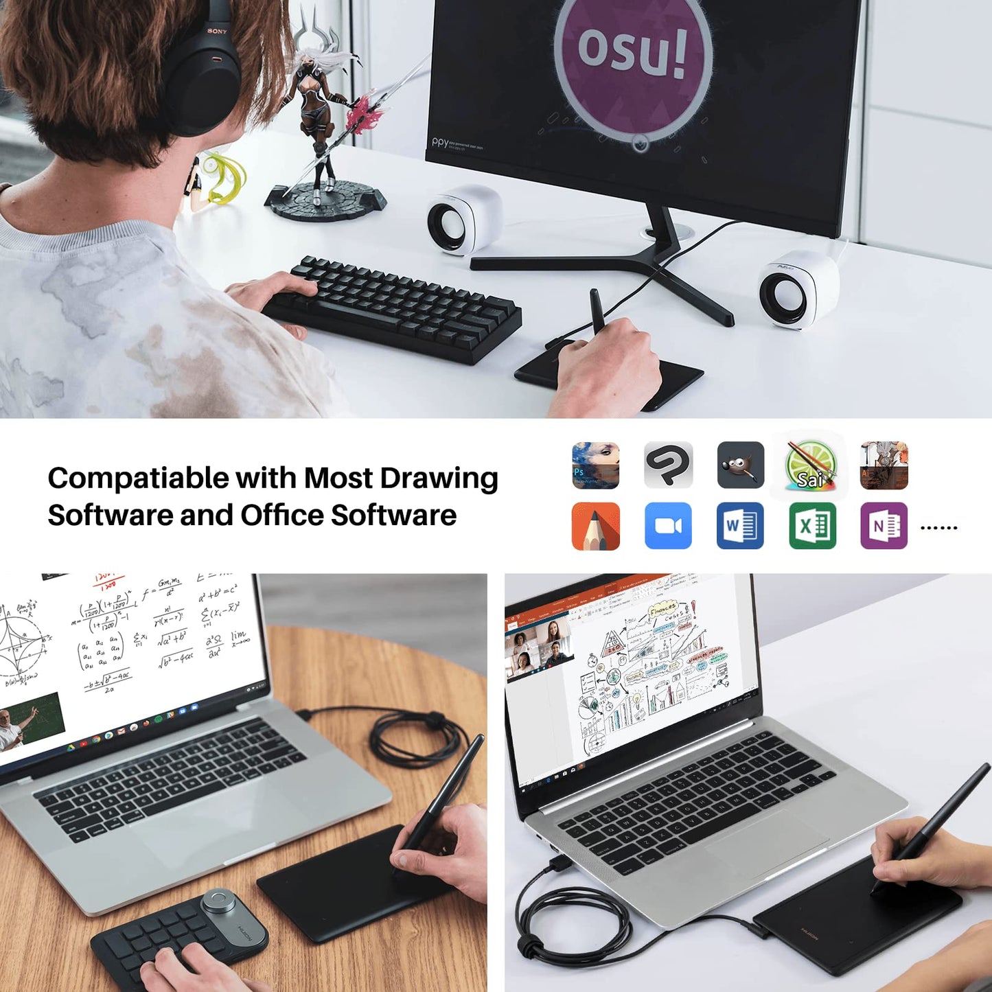 HUION H420X OSU Tablet Graphic Drawing with 8192 Levels Pressure Battery-Free Stylus, 4.17x2.6 inch Digital Tablet Compatible with Window/Mac/Linux/Android for OSU Game, Online Teaching