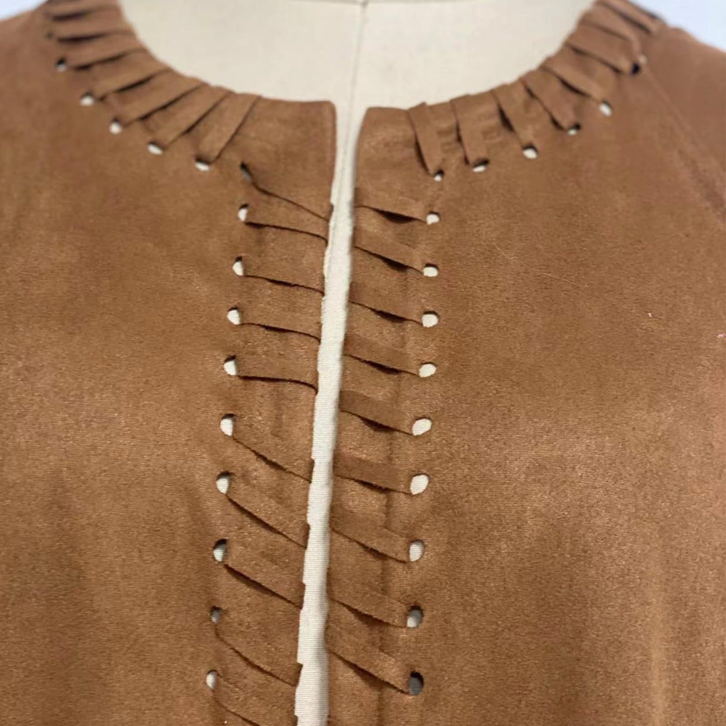 Women's Fringe Vest 70s Hippie Costume Faux Suede Sleeveless Tassel Long Cardigan Jacket Cowgirl Western Tops Halloween Khaki