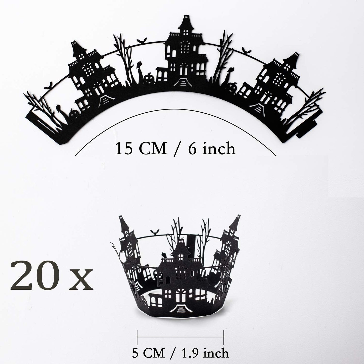 Whaline 60 Pack Halloween Cupcake Wrappers Spiderweb/Witch/Castle Laser Cut Paper Liners Holders for Halloween Party Wedding Birthday Decoration (Black)