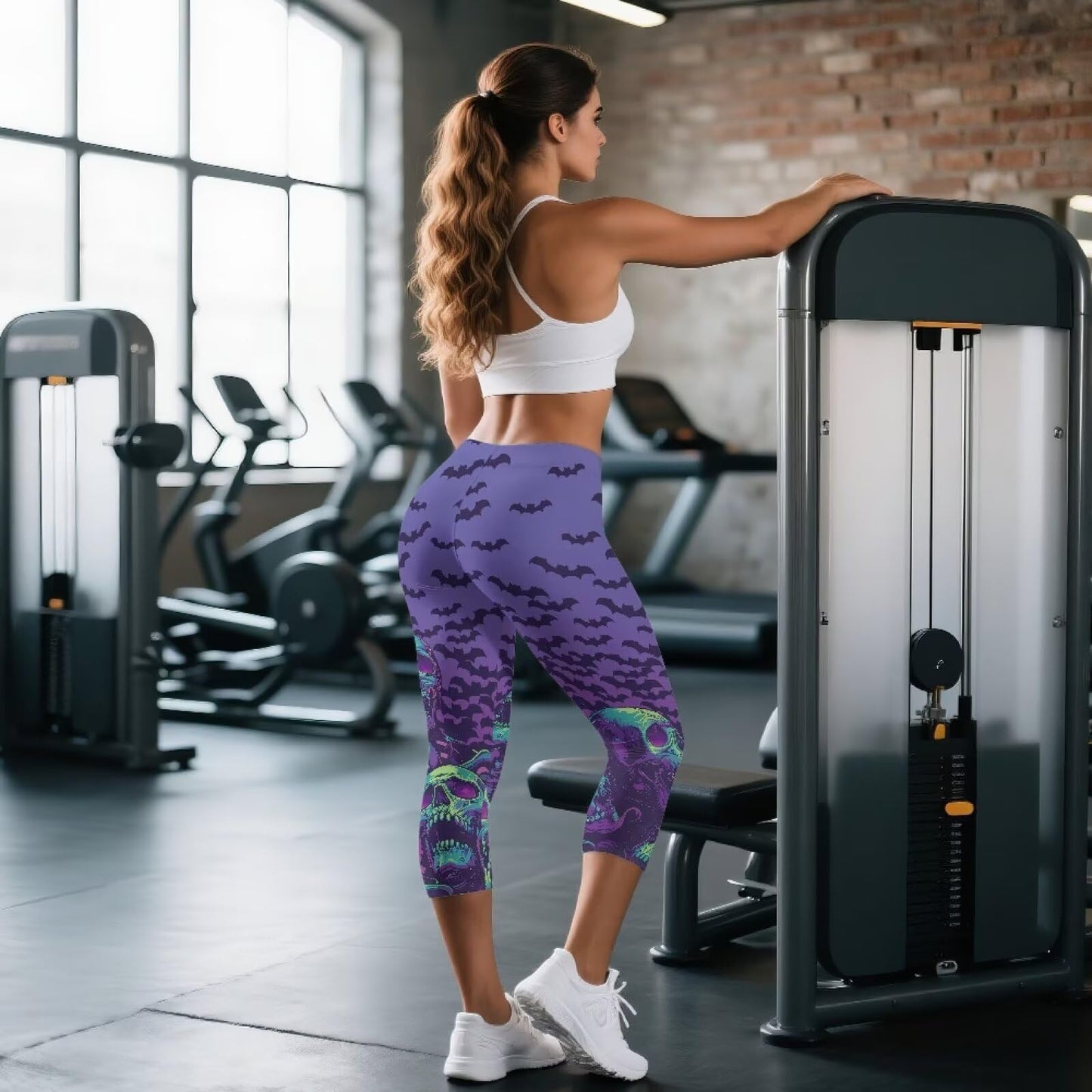 AFPANQZ Bat Skull Print Yoga Legging for Womens Girls Halloween Casual Seamless Compression Athletic Pants Legging Gym Fitness Sport Yoga Leggings for Womens Ladies