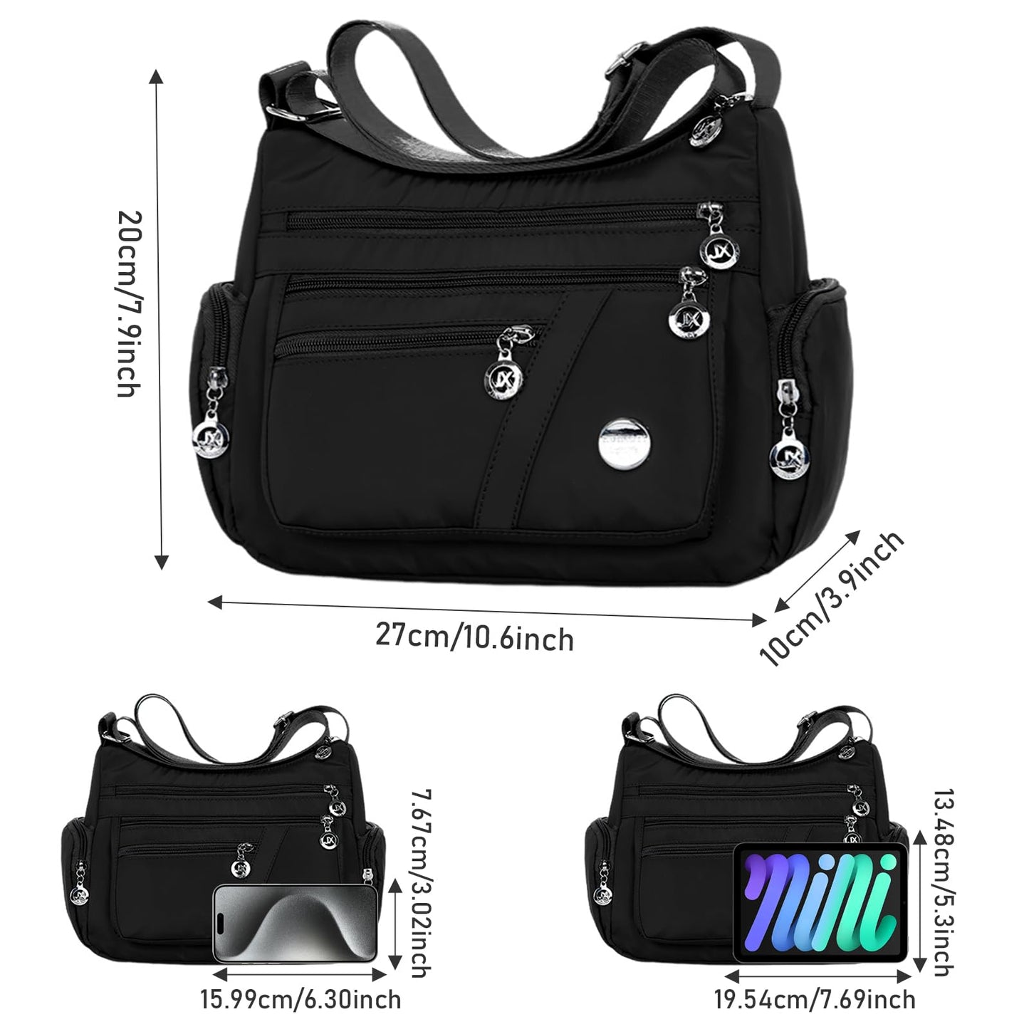WITERY Nylon Crossboby Bags for Women - Waterproof Zipper Multi-Pocket Crossboby Purse Lightweight Shoulder Bag, Casual Ladies Pocketbooks Small Travel Purse Messenger Bags Medium Handbag Tote