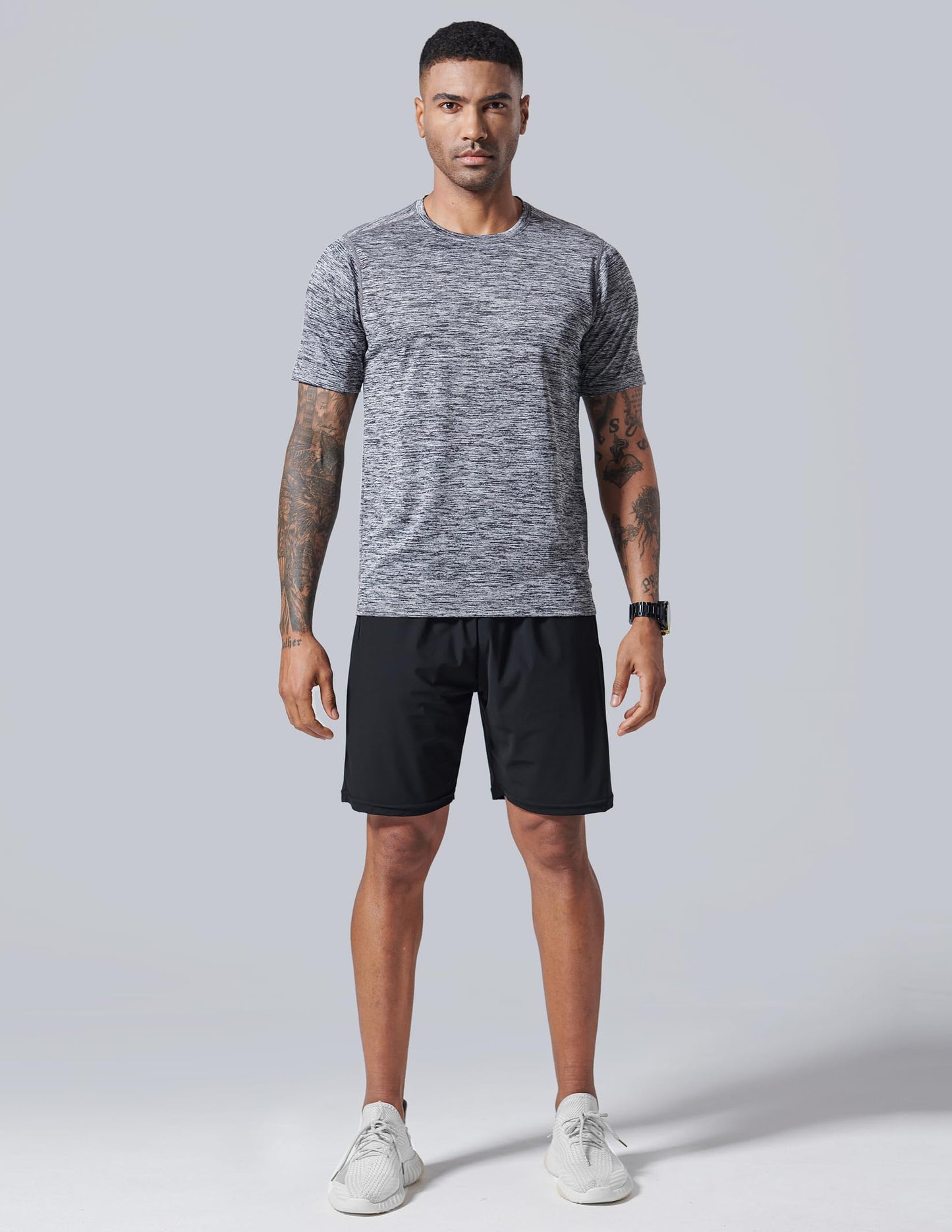 5 Pack Men’s Active Quick Dry Crew Neck T Shirts | Athletic Running Gym Workout Short Sleeve Tee Tops Bulk (Set 1, X-Large)