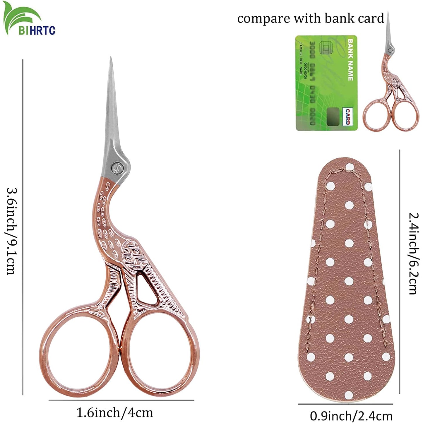 BIHRTC 3.6 Inch Embroidery Scissors Small Precision Embroidery Scissors Stainless Steel Crafting Shears for Needlework Threading Sewing Handcraft Crochet Artwork DIY Tools