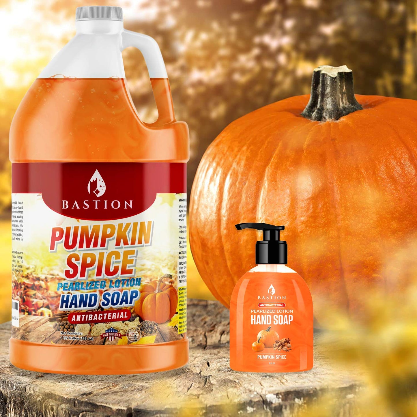Bastion Antibacterial Hand Soap - Pumpkin Spice Moisturizing Pearlized Liquid Hand Wash - 1 Gallon (128 oz.) Bulk Refill Jug. Pumpkin Spice Scented. Non-toxic. Made in the USA.