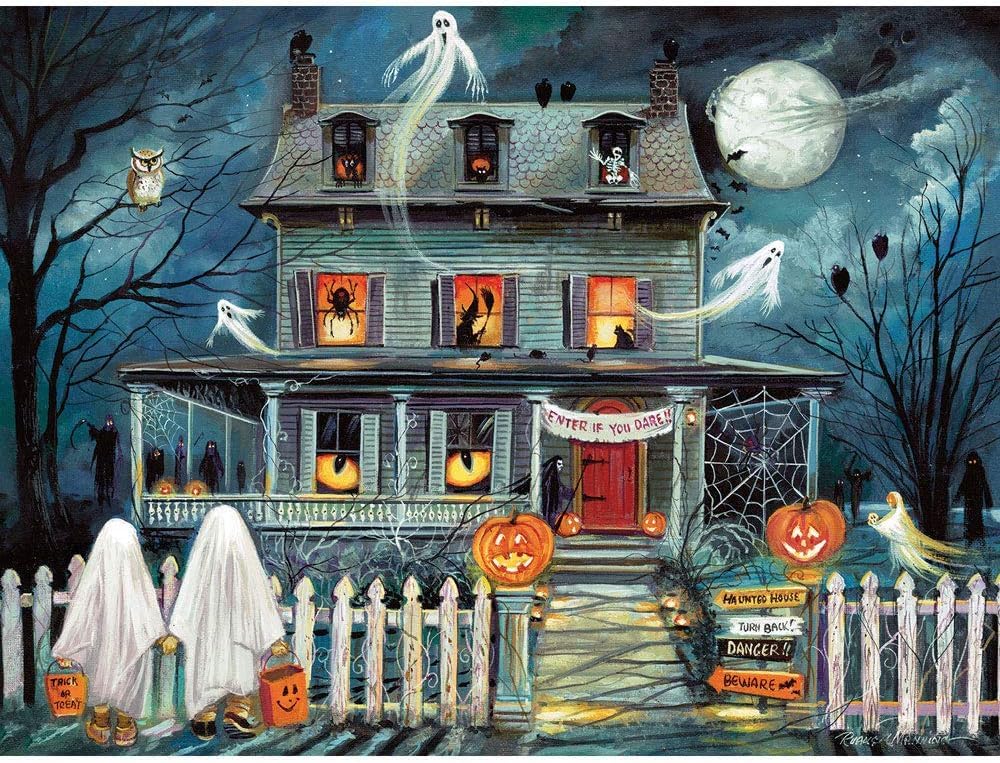 Bits and Pieces – Enter If You Dare Jigsaw Puzzle for Adults – Haunted House Halloween Scene – 300 & 500 (18" x 24"), 1000 (20" x 27") & 1500 (24" x 33") Piece Options (300 Piece Puzzle)