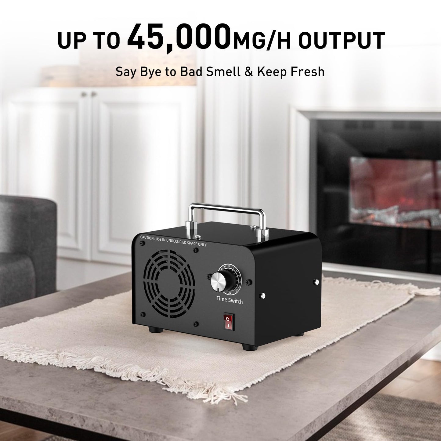 AIIKEE Commercial Ozone Machine 45,000mg/h, Industrial High Capacity of Multipurpose Ozone Purifier with Carry Handle for Home, Bar, Farm and Restaurant Black