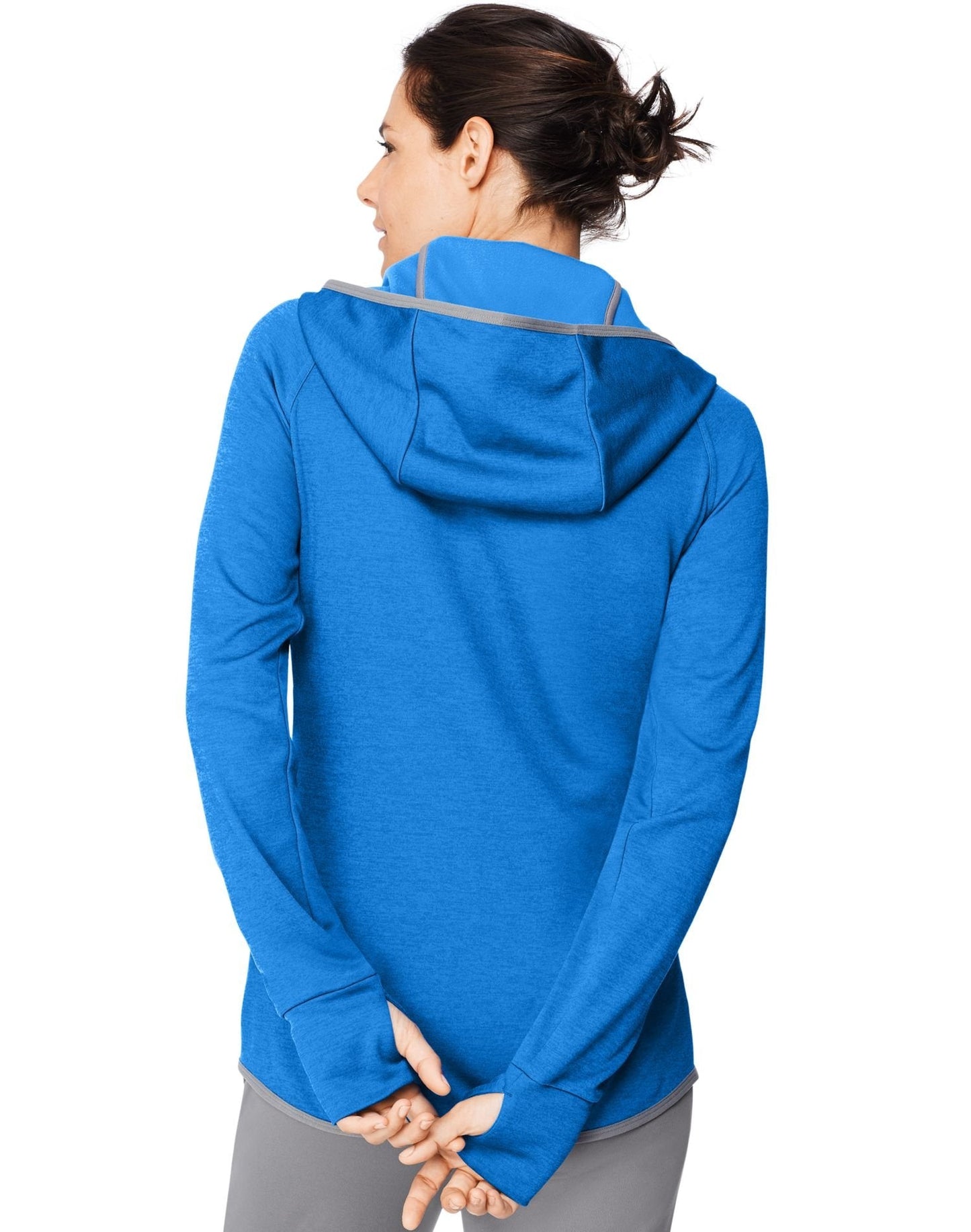 Hanes womens Sport Performance Full Zip Hoodie Fleece Jacket, Awesome Blue Heather/Dada Grey Binding, X-Large US