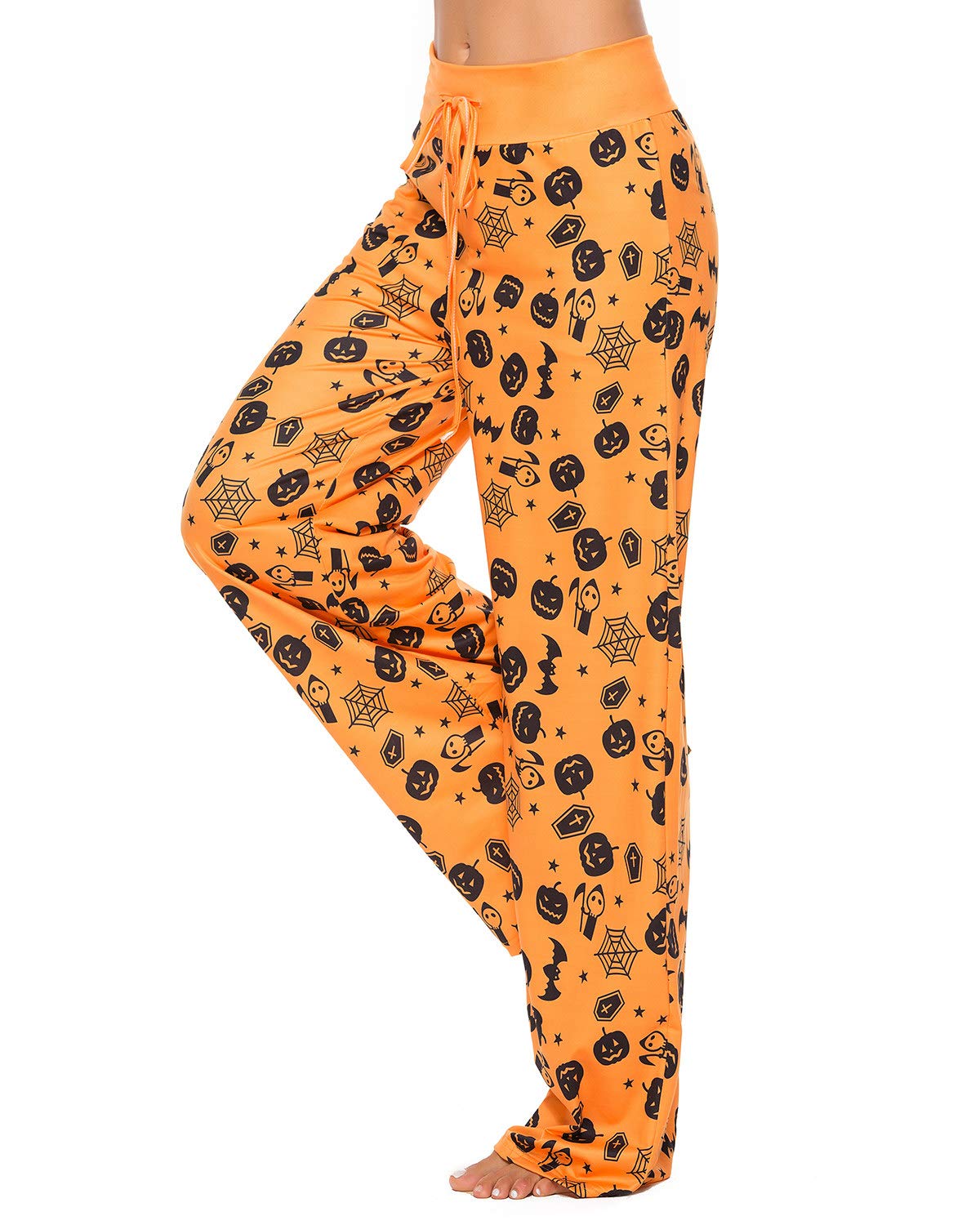 Women Halloween Pajamas Pants Ladies Pumpkin Ghost Pajama Cute Soft Lounge Bottoms Pj Pjs Jammies Fall Funny Spooky Teen Comfy Long Cozy Sleep Pant Print Orange Ghosts