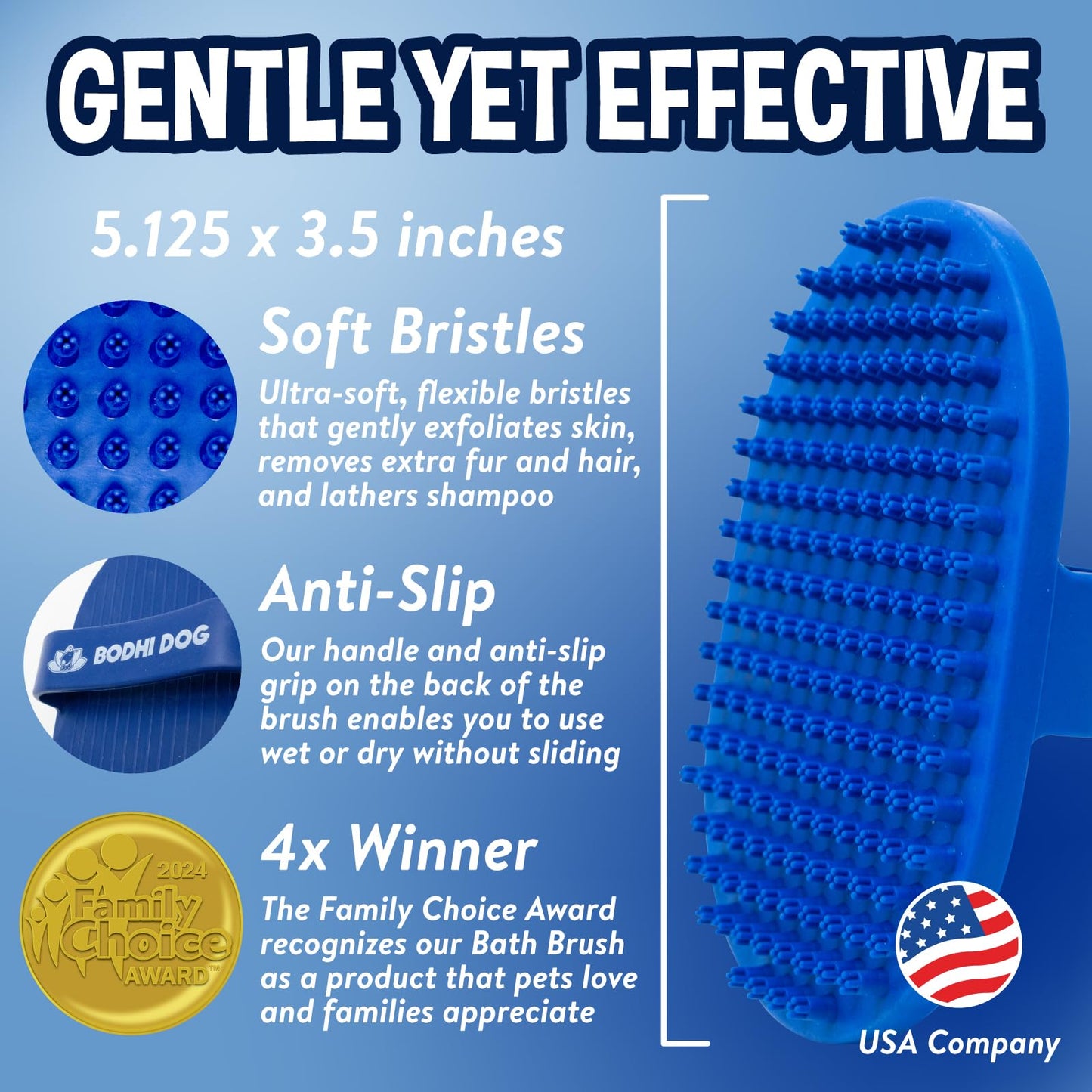 Bodhi Dog Shampoo Brush - Pet Grooming & Bath Supplies for Cats and Dog - Bath Brush for Long & Short Hair - Premium Scrubber for Shower, Bathing & Massage (One Pack, Blue)