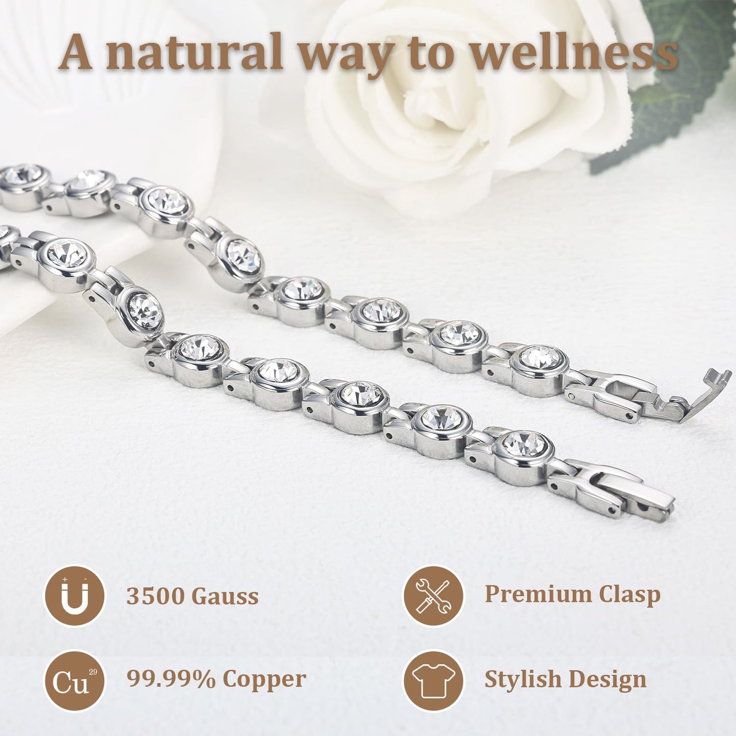 BioMag Magnetic Bracelet for Women,Titanium Steel Wristband Brazaletes Solid Pure Copper Valentine's Day Gift for Her Jewelry Gift with Adjustable Tool Birthday Gifts (Silver)