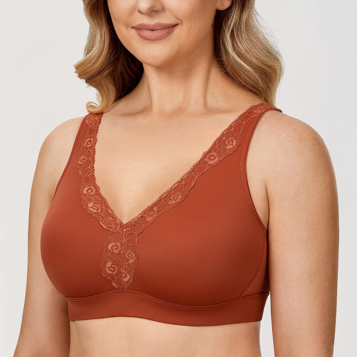 AISILIN Women's Wireless Bra Plus Size Full Coverage Seamless Unlined Comfort Pumpkin 38DD