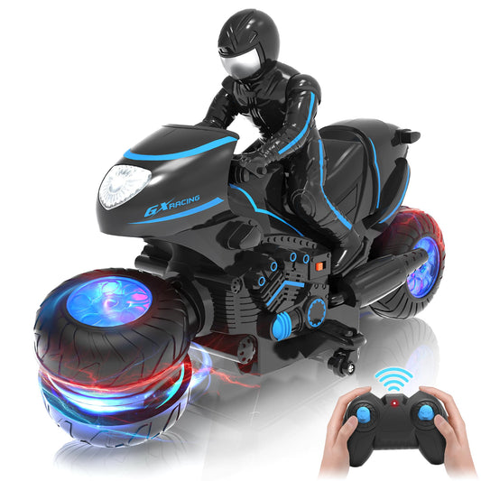 iappadore RC Motorcycle, Remote Control Motorcycle with RGB Wheels Lights - 360-degree Rotations, Drifts, High-Speed, RC Car Dirt Bike Toy for Boys 4-7 8-12 Years Kids