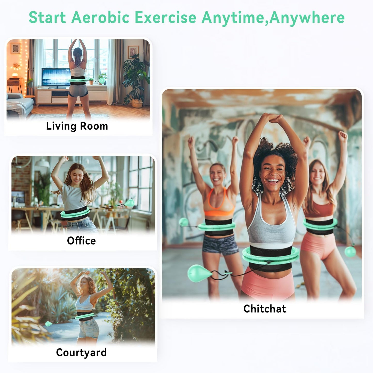 Hula Hoops for Adults Weight Loss,Infinity Weighted Hoop Plus Size with Sweat Belt,Weighted Hula Hoop Waist Trainers for Women at Home Workout Equipment (Vigorous Cyan)