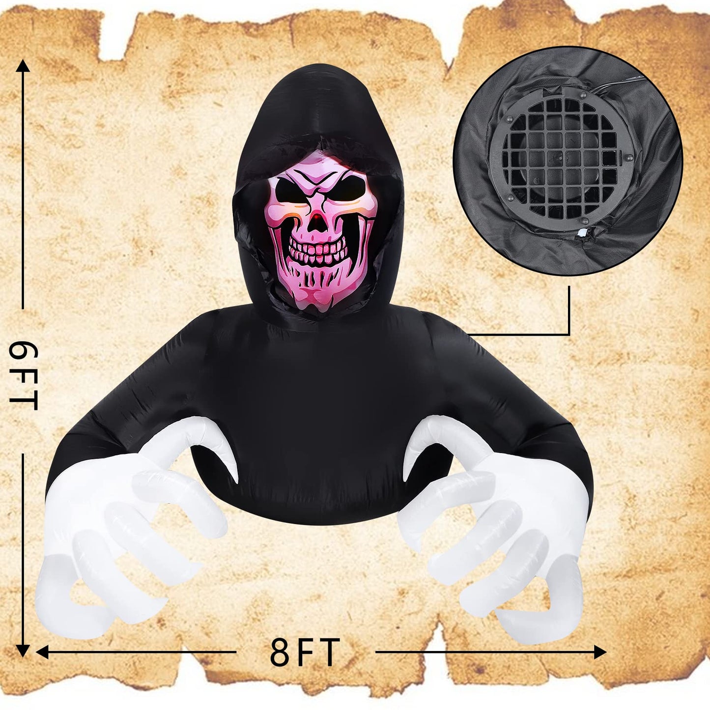 8 FT Length Halloween Inflatable Grim Reaper Halloween Decorations Halloween Outdoor Blow Up Yard for Halloween Outdoor Yard Decorations, Garden, Lawn,Indoor