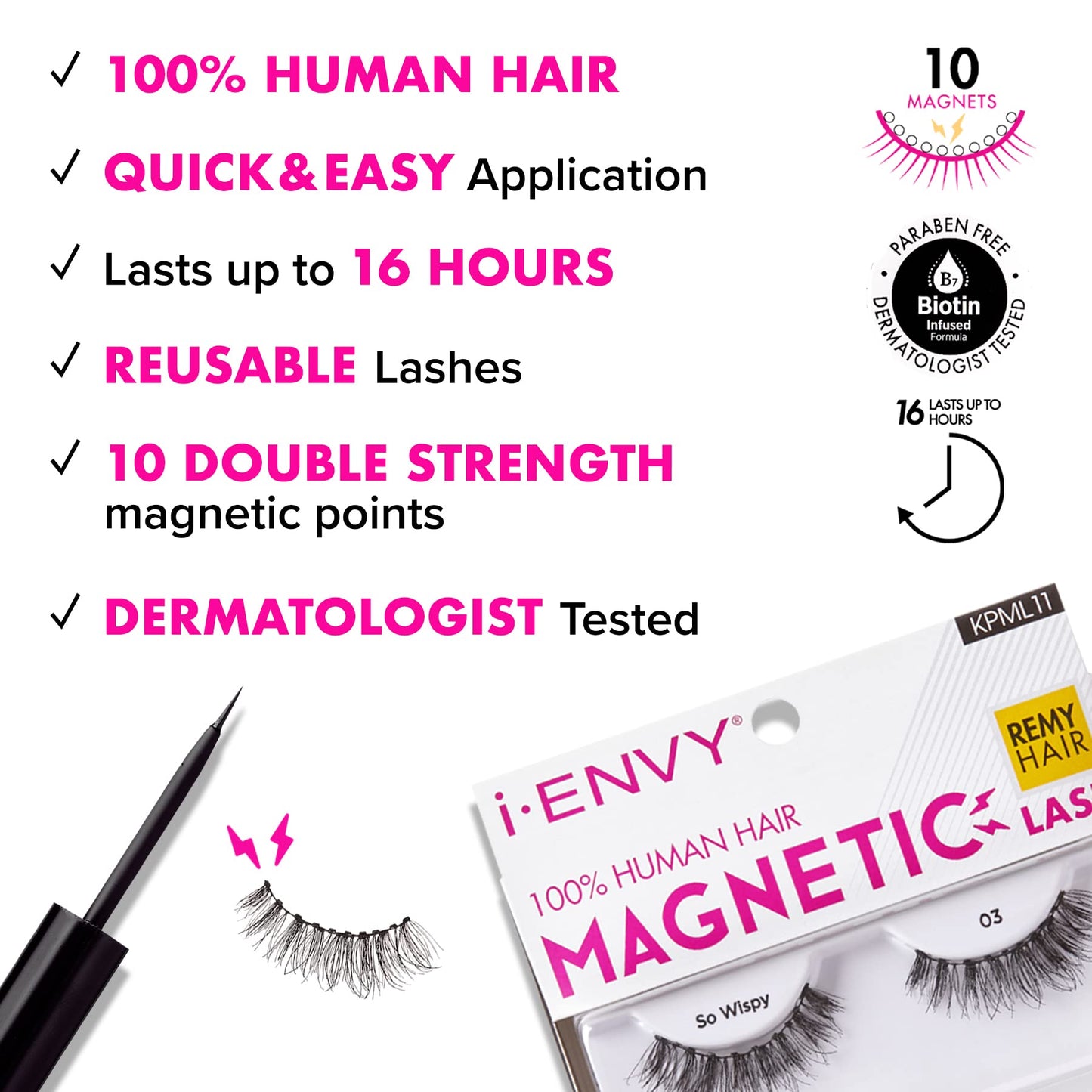 i•ENVY Magnetic Human Hair Lashes Double Strength Reusable Lashes Easy To Apply, Everyday Wearable False Eyelashes