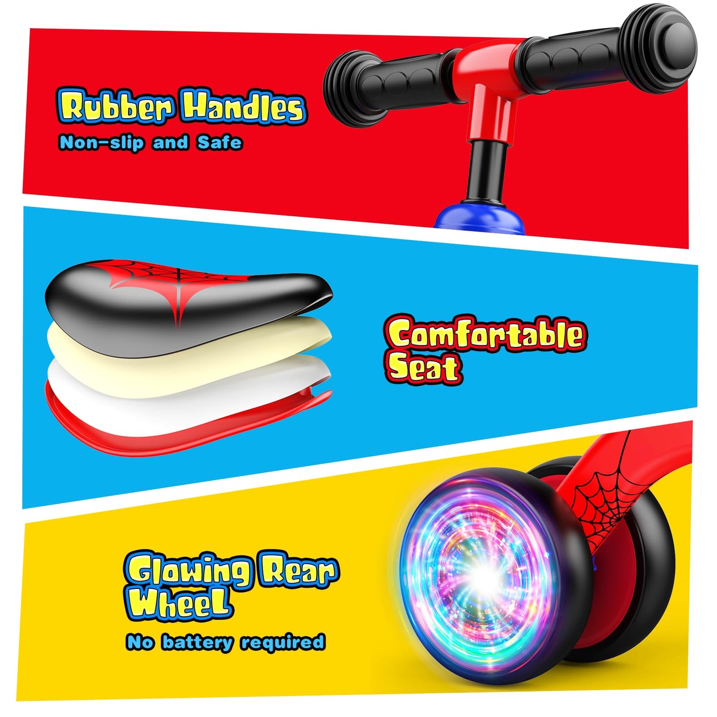 Aetyni Baby Balance Bike 1-2 Year Old: Spider Toddler Bike Baby Bike for 10-24 Month with Colorful Lighting & 4 Wheels First Riding on Toys Spider Easter Birthday Gifts for One Year Old Boy Girl Gifts