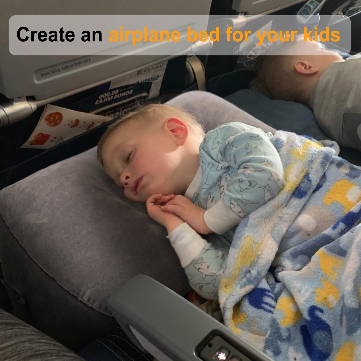 Inflatable Travel Foot Rest Pillow, Kids Airplane Bed, Adjustable Height Leg Pillow for Air Travel, Make a Flat Bed for Kids and Toddlers, Great for Airplane, Train, car(Grey, 1 Pack)