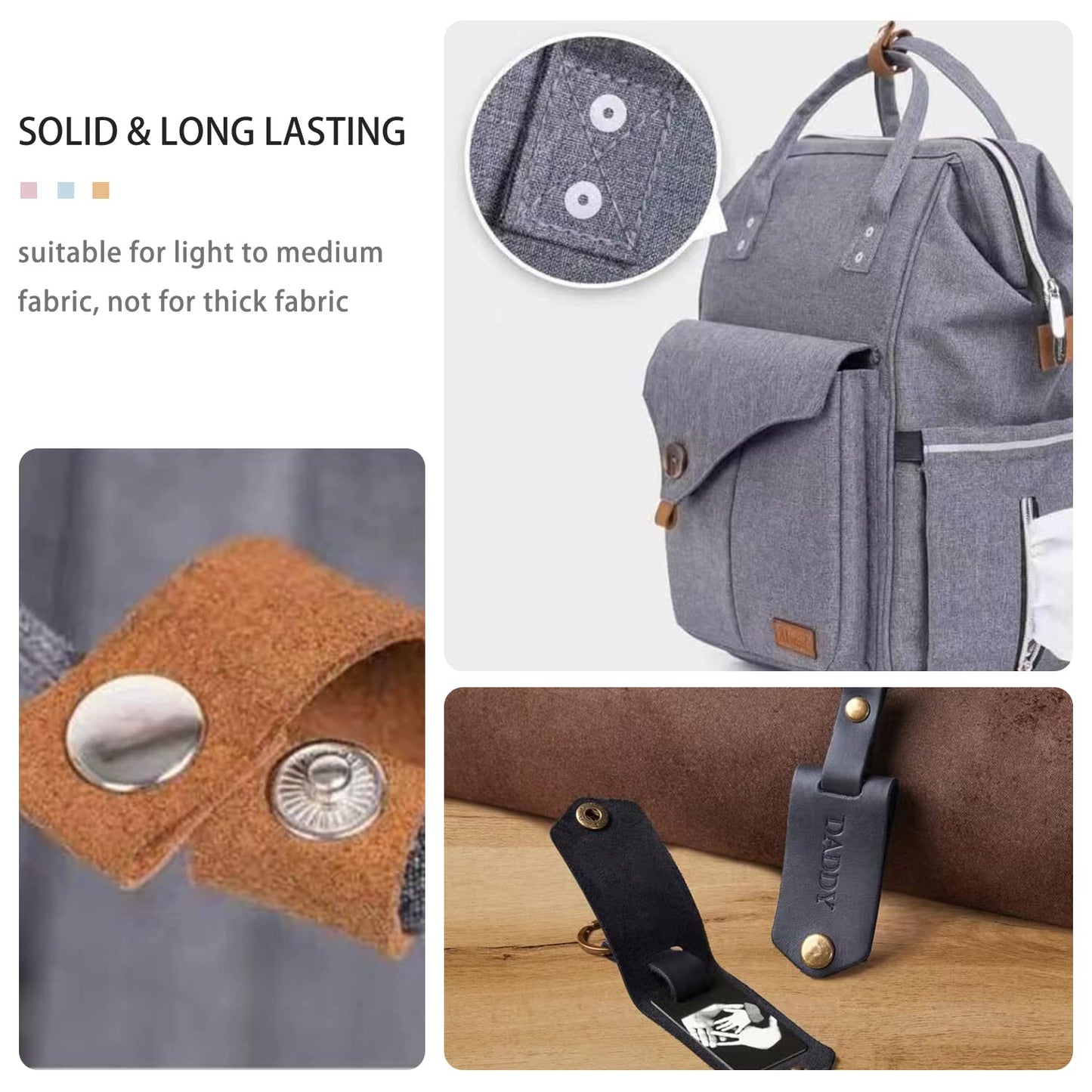 45 Set Leather Snap Fasteners Kit, 15mm Stainless Steel Leather Snaps Kit with 4 Install Tools, 3 Color Snaps for Clothes, Jacket, Down Jeans Wears, Bracelets, Bag, DIY Crafts