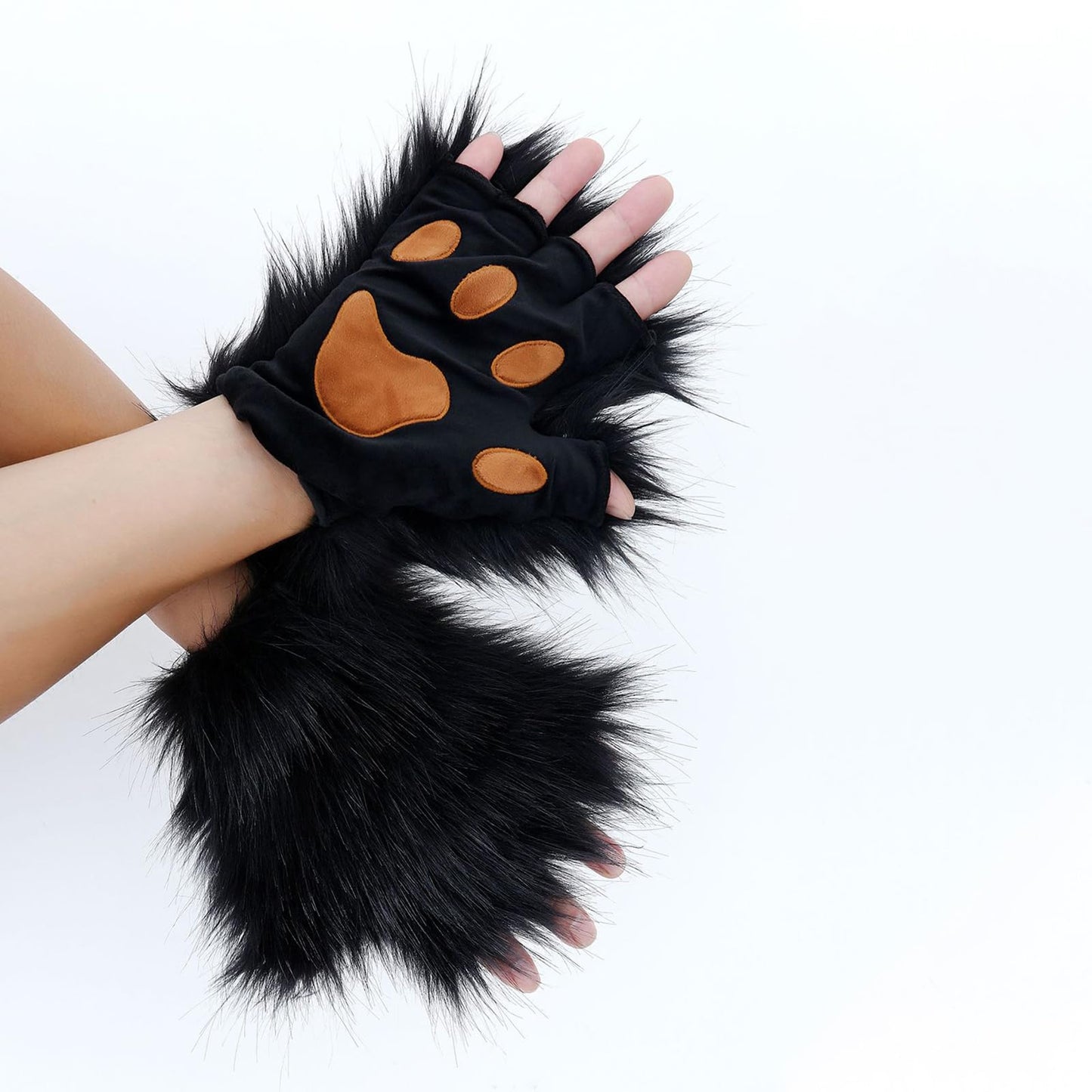 Adolala Faux Fur Fox Tail Cat Wolf Set Plush Mask Fluffy Paw Gloves Halloween Christmas Party for Women