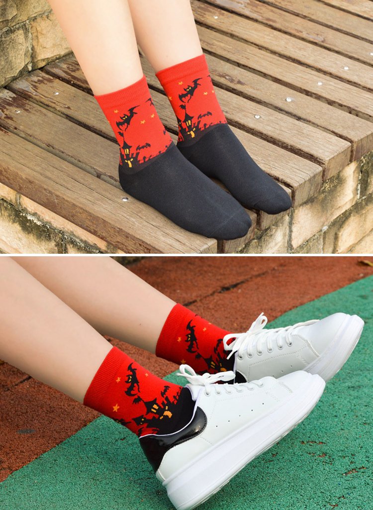 Wish Island Women's Halloween Gifts Pumpkin Bat Castle Socks Crew Casual Novelty Socks (Halloween - 5 pairs)