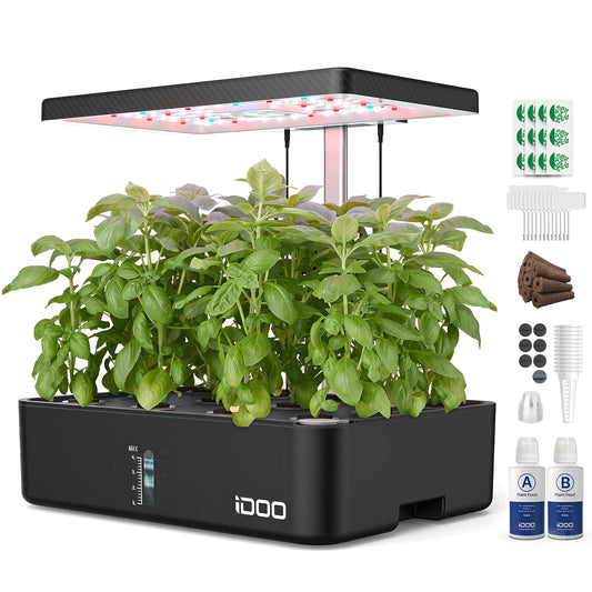 iDOO Hydroponics Growing System Kit 12Pods, Indoor Herb Garden System, with LED Grow Light, Built-in Fan, Auto-Timer, Adjustable Height Up to 11.3", for Home School, for Women