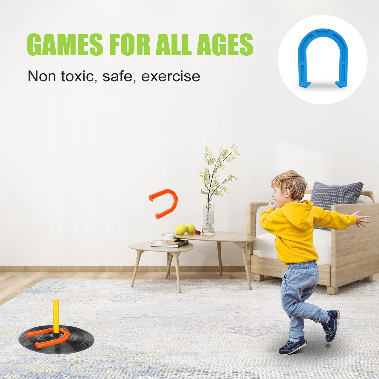 Win SPORTS Rubber Horseshoes Game Set for Outdoor Indoor Games,Beach Games - Perfect for Backyard and Fun for Kids and Adults! (Orange&Blue)