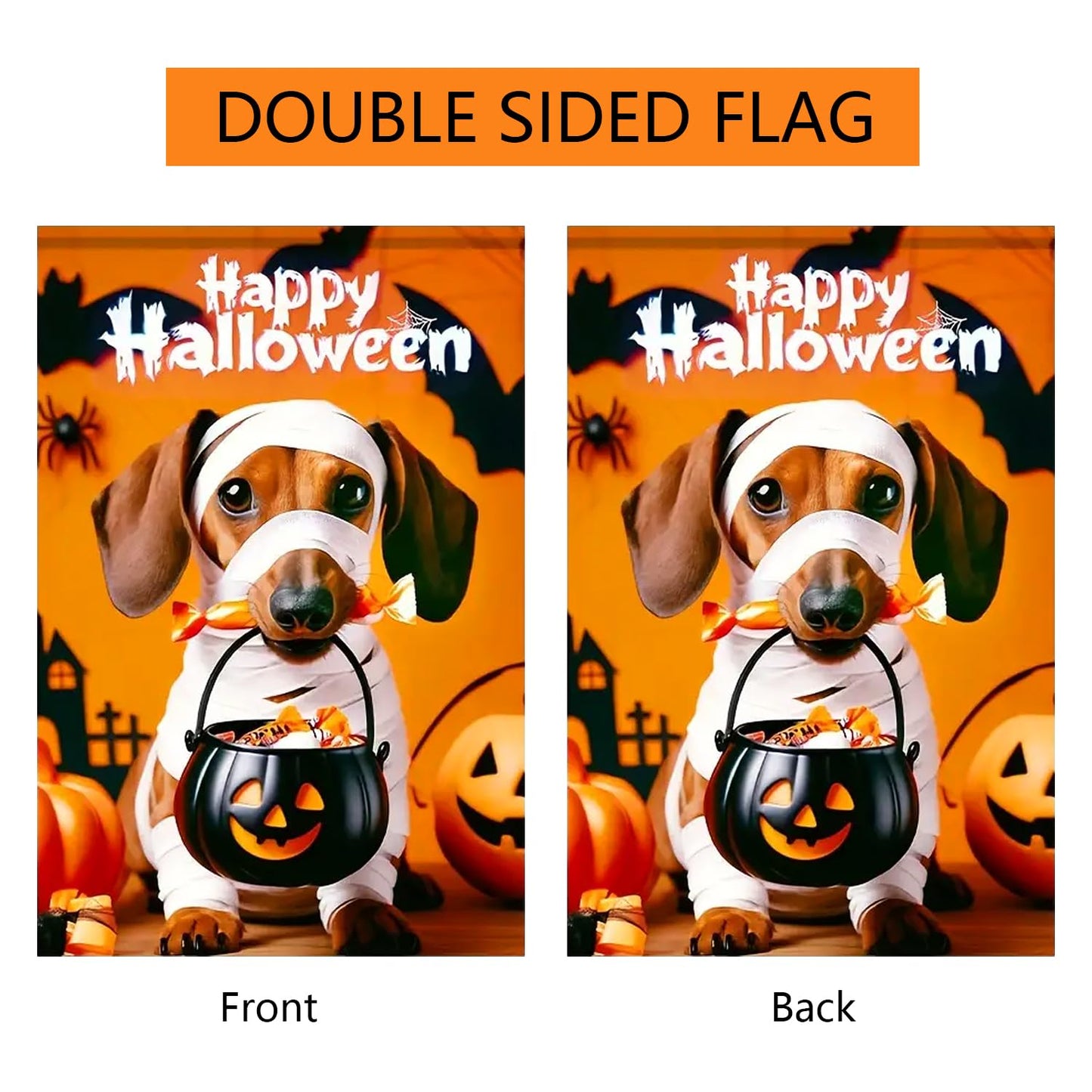 abzdfty Halloween Dog Garden Flag 12x18 Inch Double Sided Happy Halloween Pumpkin Garden Flags Yard Flag for Outside, Patio, Porch and Lawn