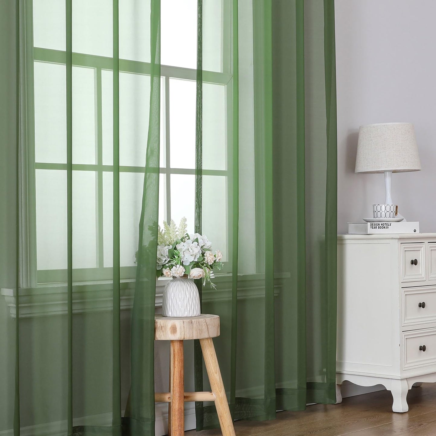 Airwill Short Sage Green Cafe Curtains - 36 Inch Tier Rod Pocket Sheers for Bathroom & Small Windows, 2 Panels