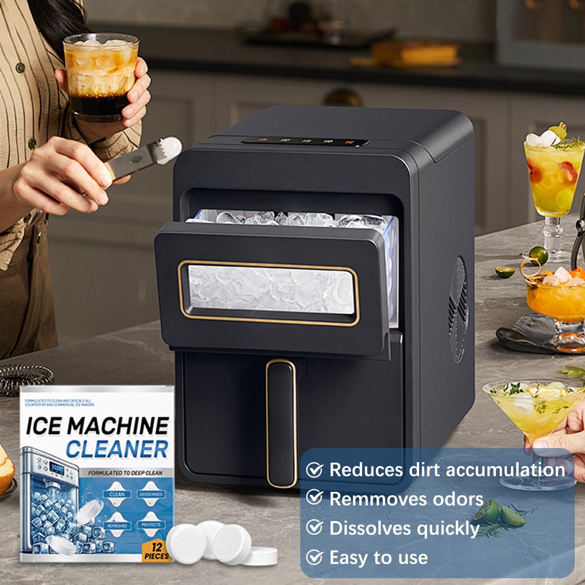 Ice Machine Cleaner Maker Descaler - 24 Clean Tablets- Bulk 1 Year Supply, Compatible with Opal,Frigidaire, Nickel Safe Scale Remover for Countertop, Nugget Ice Makers