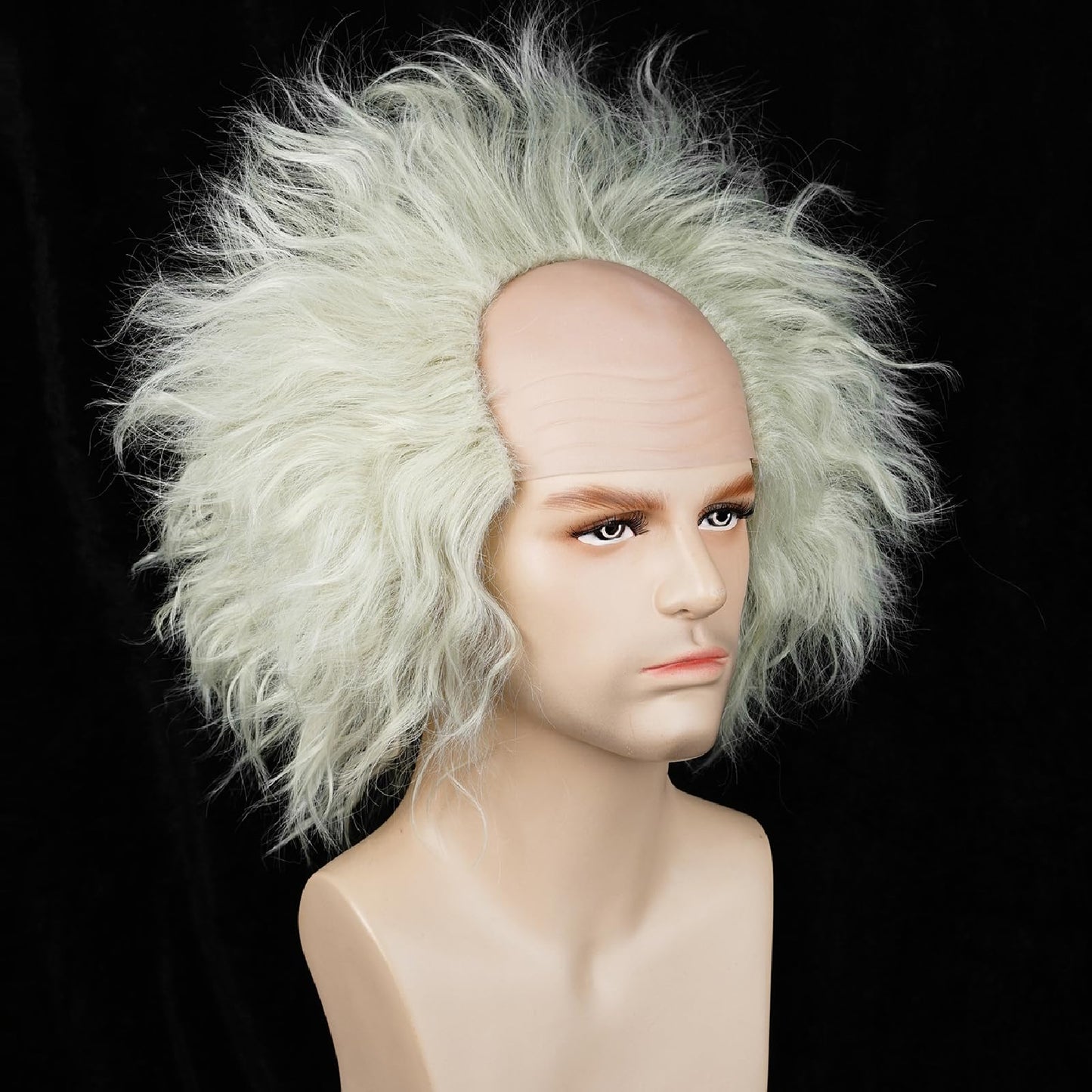 Wiggy Mermaid Unisex Silver Light Green Bald Wig Men, Short Wavy Old Man Wig Fluffy Crazy Funny Wigs + Cap for Movie Halloween Costume Party Cosplay