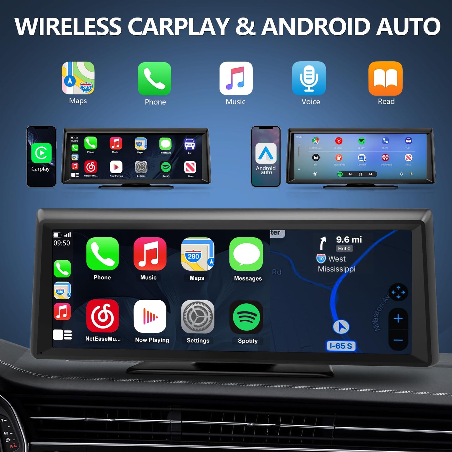 Apenet Wireless CarPlay Screen with 2K Dash Cam, 8.1" Portable Touchscreen Car Stereo with CarPlay & Android Auto, 1080P Backup Camera, Voice Control, Bluetooth, Mirror Link, GPS Navigation