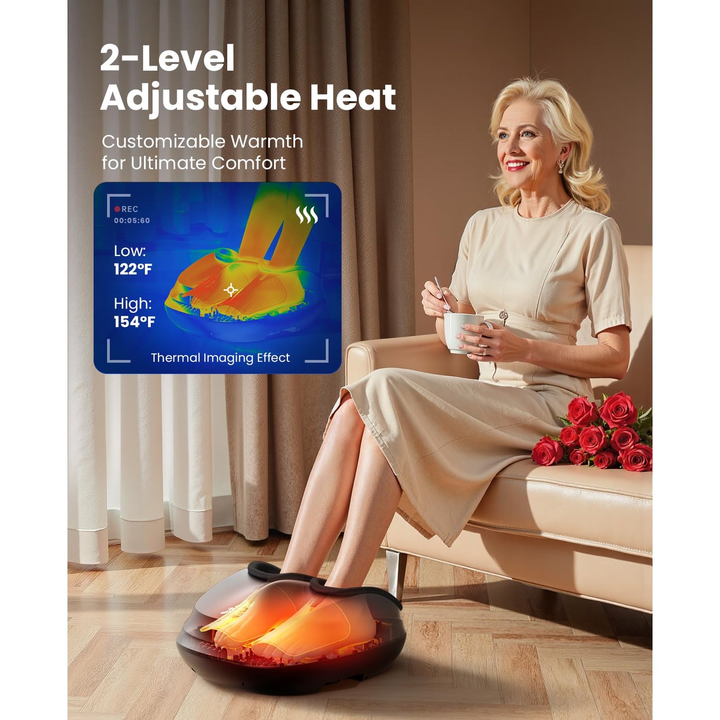 BOB AND BRAD Foot Massager with Heat,FSA HSA Eligible,Shiatsu Deep Kneading Electric Feet Massager Machine for Plantar Fasciitis, Men Size 12