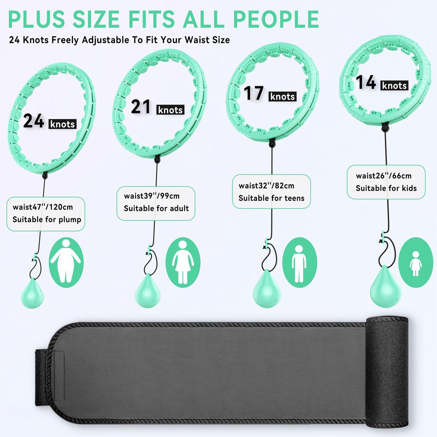 Hula Hoops for Adults Weight Loss,Infinity Weighted Hoop Plus Size with Sweat Belt,Weighted Hula Hoop Waist Trainers for Women at Home Workout Equipment (Vigorous Cyan)