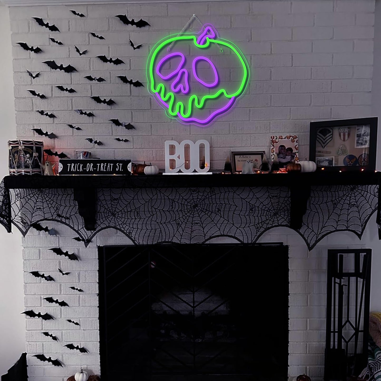 WLHOPE Halloween Neon Sign - Dimmable Skull Apple Wall Decor Light, USB Connectivity for Bedroom, Bar, Shops, Party Decoration