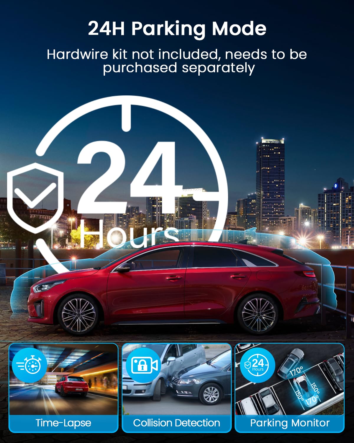 IIWEY N5 4 Channel Dash Cam 360° View, 1080P Front and Rear Inside, Left Right Dash Camera for Cars, 8 IR Lamps Night Vision, 5G WiFi & APP Control, G-Sensor, Parking Mode, with a Free 128GB SD Card