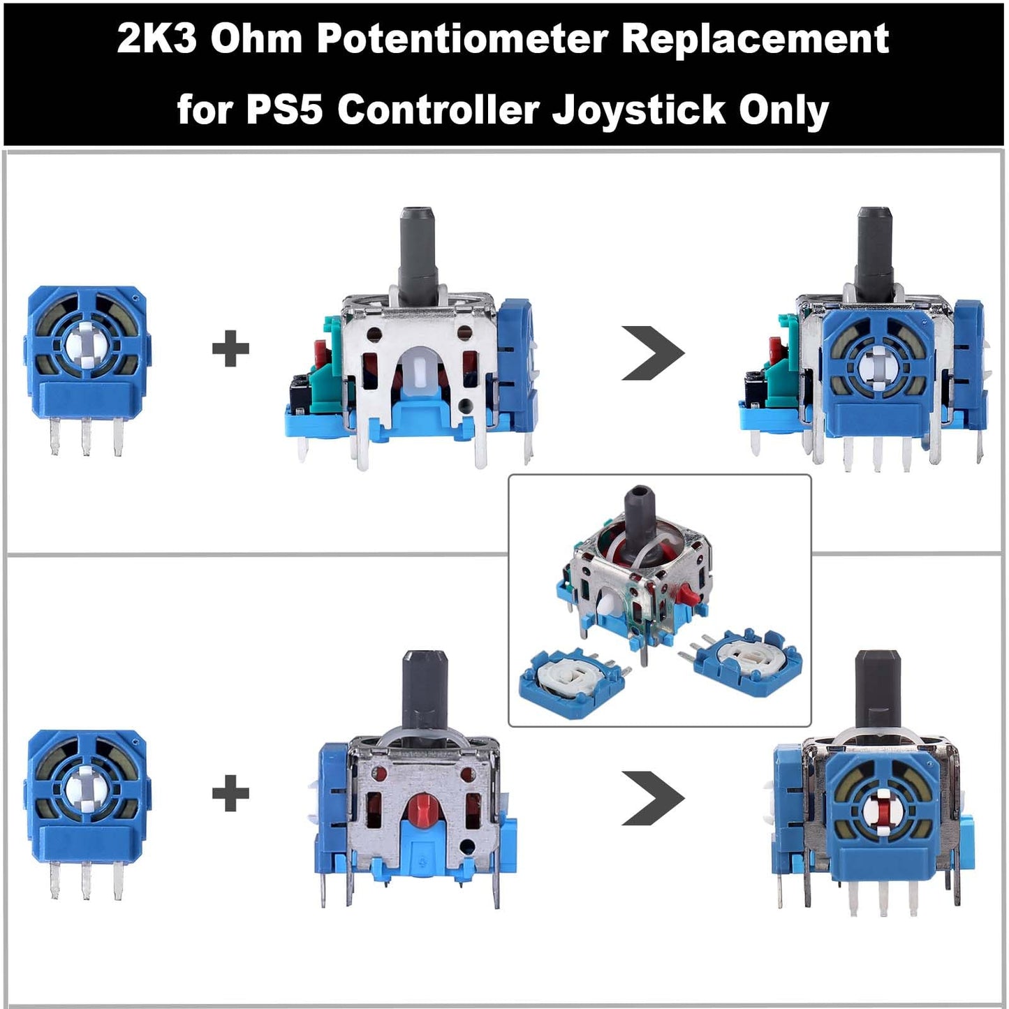 Ikpek 4 Pack Analog 3D Joysticks Replacement for DualSense PS5 Controller, Joysticks Part with Repair Screwdriver Kit for PlayStation 5 Controller