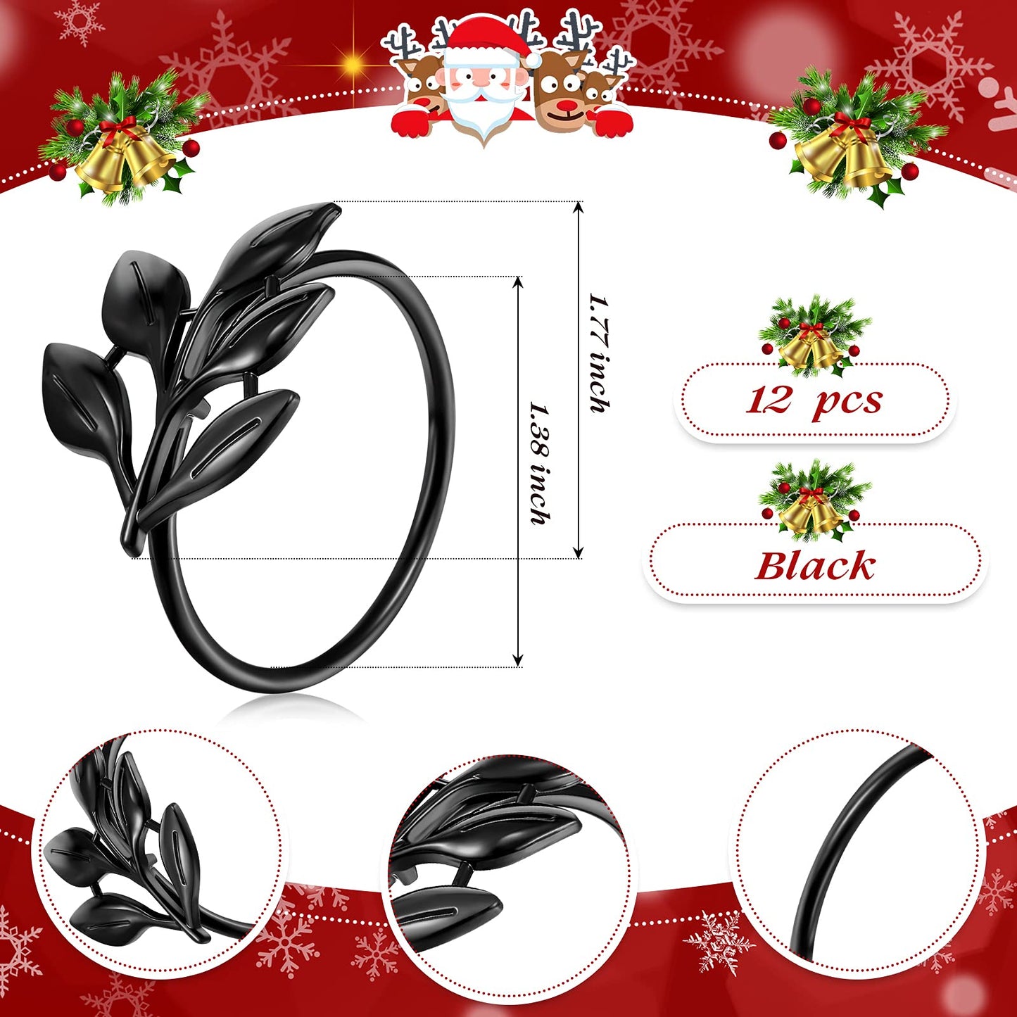 WILLBOND 6 Pieces Leaf Napkin Rings Holders Fall Party Napkin Rings for Christmas Thanksgiving Parties, Wedding Adornment, Table Decoration Accessories (Black)