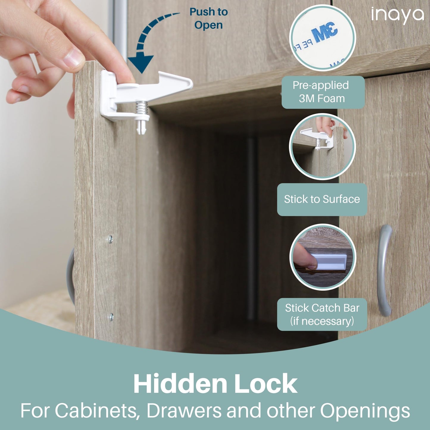 Inaya Complete Baby Proofing Kit - Child Safety Hidden Locks for Cabinets & Drawers, Adjustable Safety Latches, Corner Guards and Outlet Covers - Baby Proof Pack to Keep Your Child Safe at Home