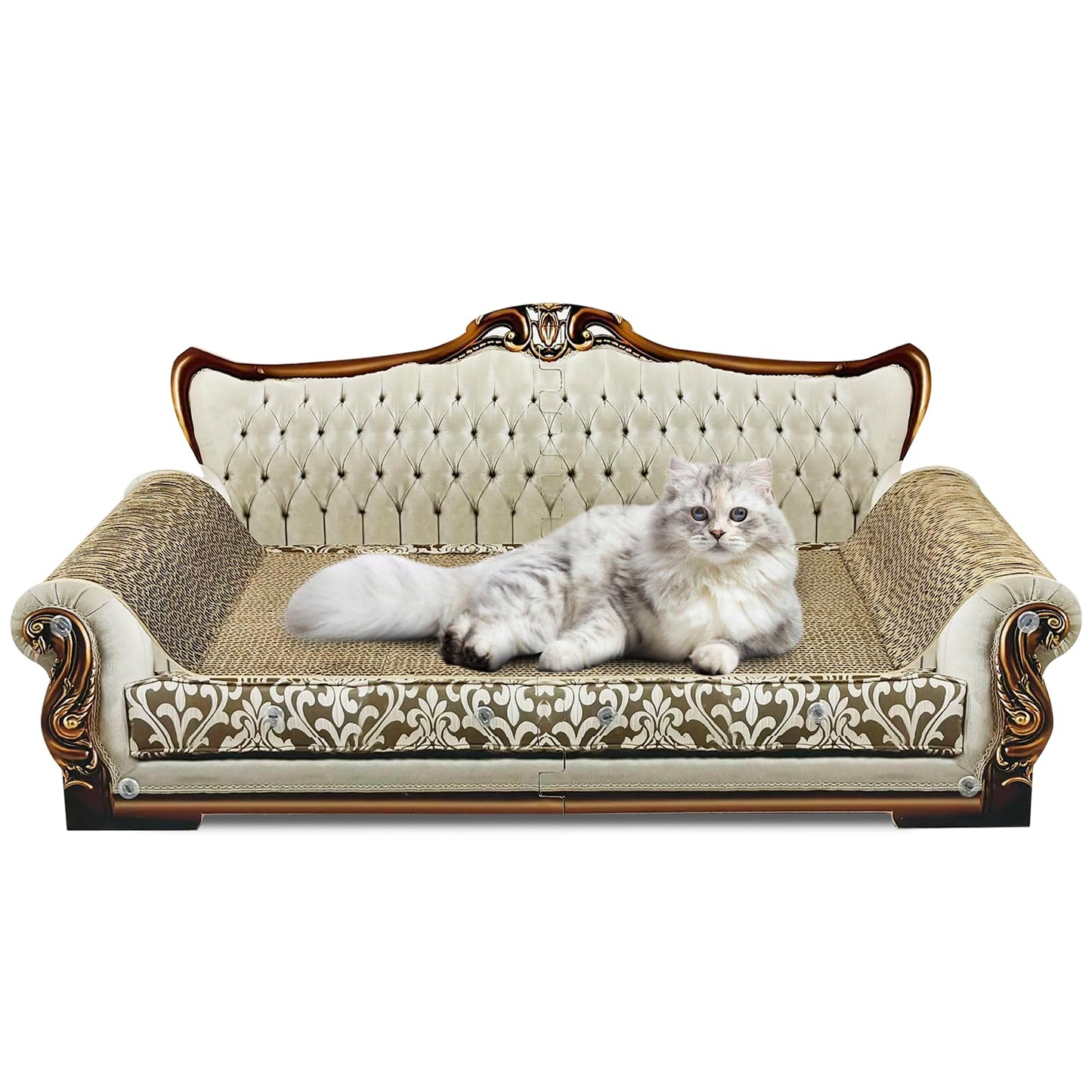 INRLKIT Luxury Cardboard Cat Scratcher Sofa Bed, Couch Shaped Scratching Board, Scratch Lounge with Catnip, Scratcher for Indoor Cats Large Grey