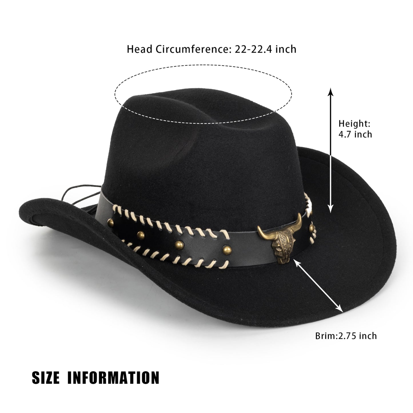 Women & Men Felt Western Cowboy Hat Classic Roll Up Brim Belt Buckle Cowgirl Fedora (M)