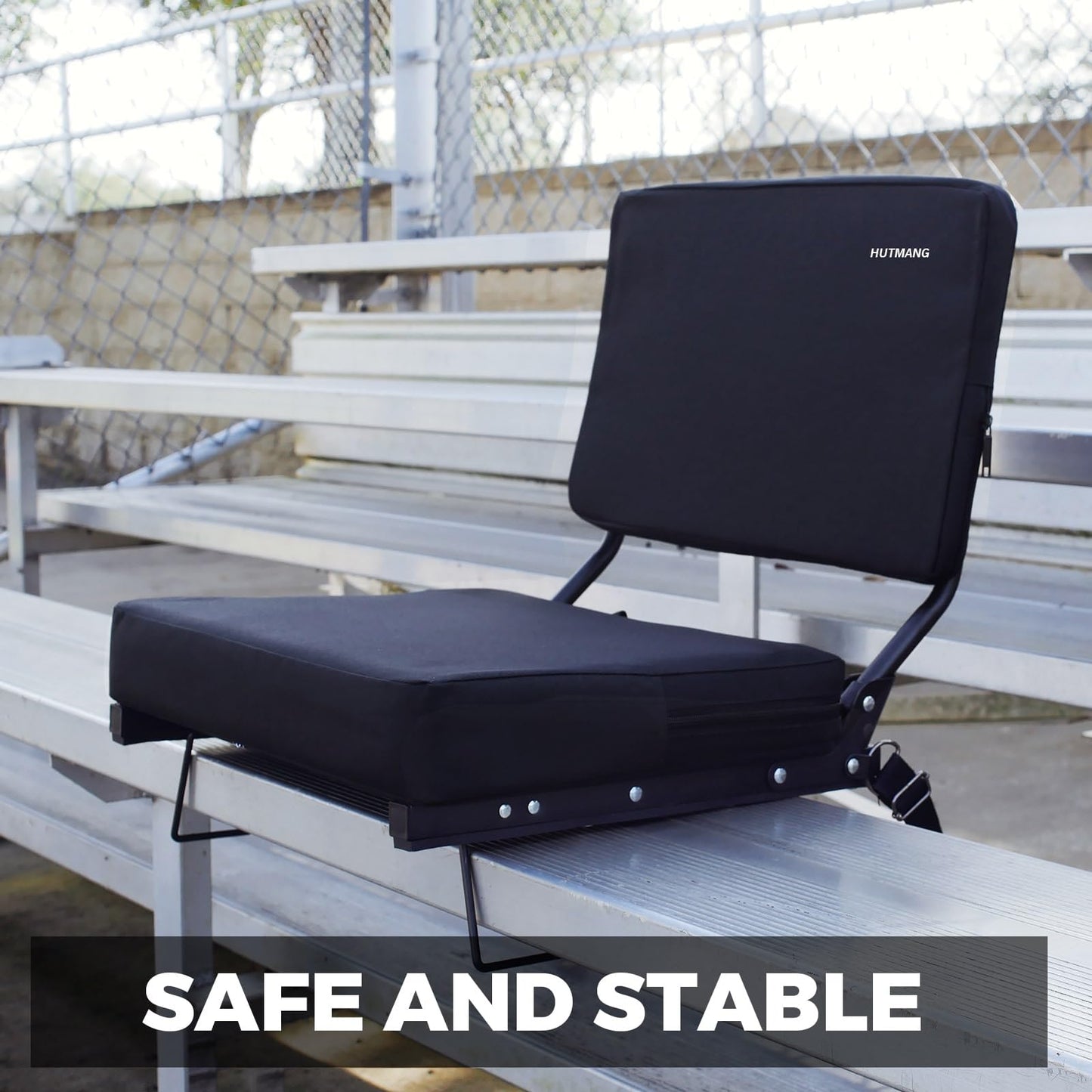 HUTMANG Chair - Stadium Seat with Back Support, Padded Foam Backs, 330LBS Weight Support, Portable, Foldable, Black