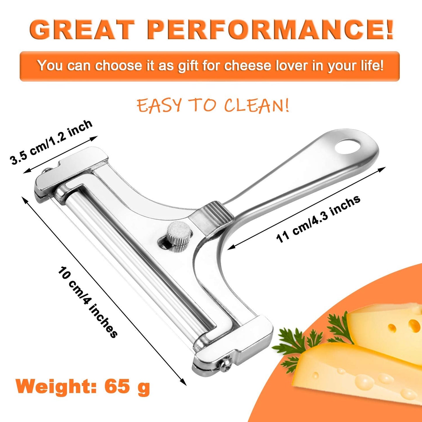 Boao 2 Pack Adjustable Wire Cheese Slicer Stainless Steel Thickness Slicer Cutter Replacement Kitchen Cooking Tool for Soft, Semi-hard, Hard Cheeses(Silver)