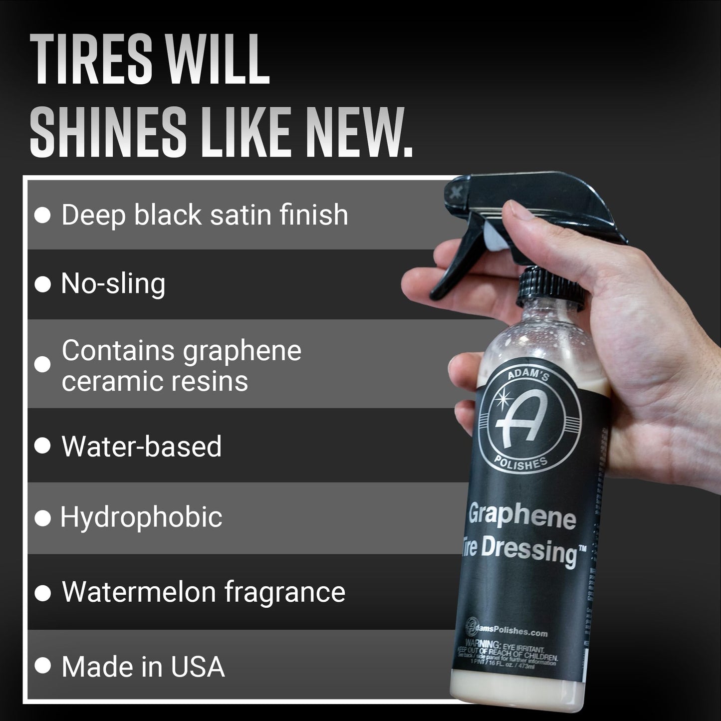 Adam's Polishes Graphene Tire Dressing - Deep Black Finish W/Graphene Non Greasy Car Detailing | Use W/Tire Applicator After Tire Cleaner & Wheel Cleaner | Ceramic Coating Like Tire Protection (16oz)