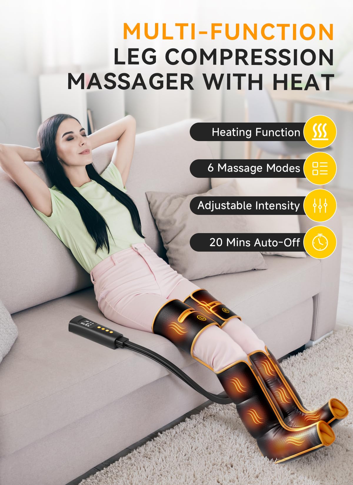 ITCPRL Leg Massager with Heat and Compression, Foot Calf & Thigh Massage for Circulation and Pain Relief, Leg Compression Massager with Handheld Controller 3 Intensities 6 Modes - FSA HSA Eligible