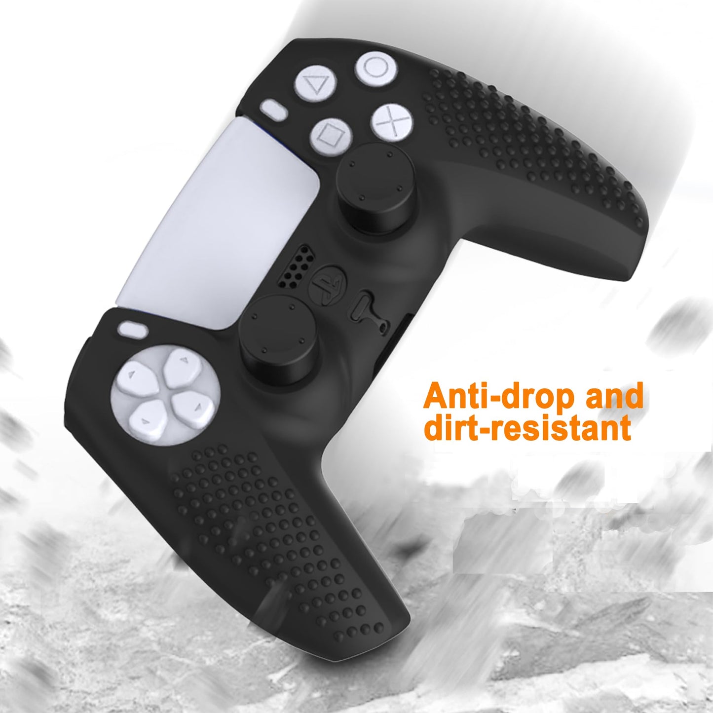 iCarp PS5 Controller Skin, Anti-Slip Soft Silicone Protective Cover Case for PlayStation 5 DualSense Wireless Controller, 1Pack with 4 Thumb Grip Caps and L2R2 Trigger Extenders (Black)