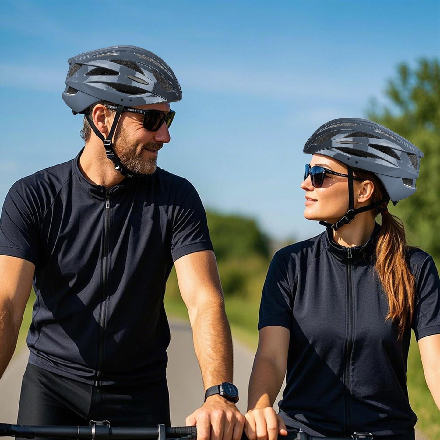 AISSTXOER Bike Helmet for Adults, CPSC-Certified 56-62cm Adjustable Road Cycling Helmet, Lightweight, Streamlined & 24-Vent One-Piece Moulded Design, with Detachable Visor (Black Gradient)