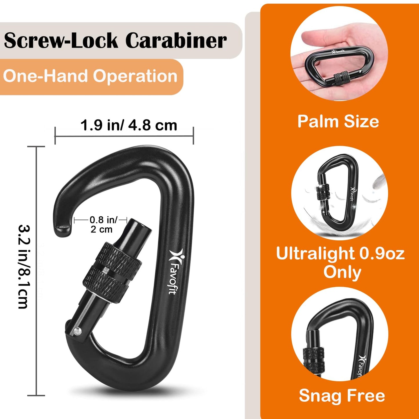 Heavy Duty Locking Carabiner Clips - Favofit 12KN (2697 lbs) Clips 3.2'' Small D Ring for Camping Hammock Hiking Dog Leashes Keychains - Perfect for Outdoor Enthusiasts