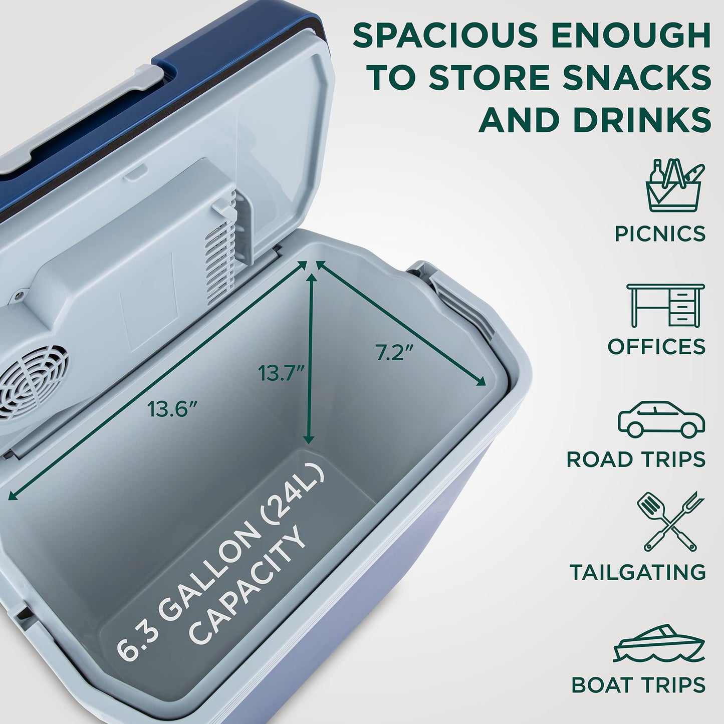 Ivation Electric Cooler & Warmer with Handle | 24 L Portable Thermoelectric Fridge for Vehicles & Trucks| 110V AC Home Power Cord & 12V Car Adapter for Camping, Travel & Picnics