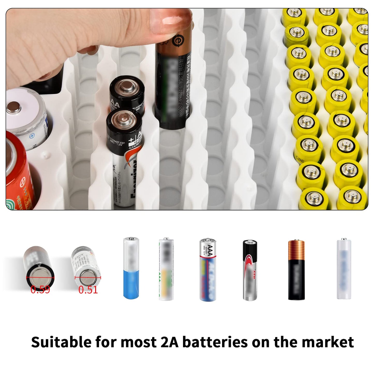 Battery Organizer Storage Case with Tester Checker. Batteries Holder Box Container for 120+ AA AAA 9V C D Lithium CR2025 CR1632 CR2032 Coin Cell Battery with Wall-Mounted Design -Transparency