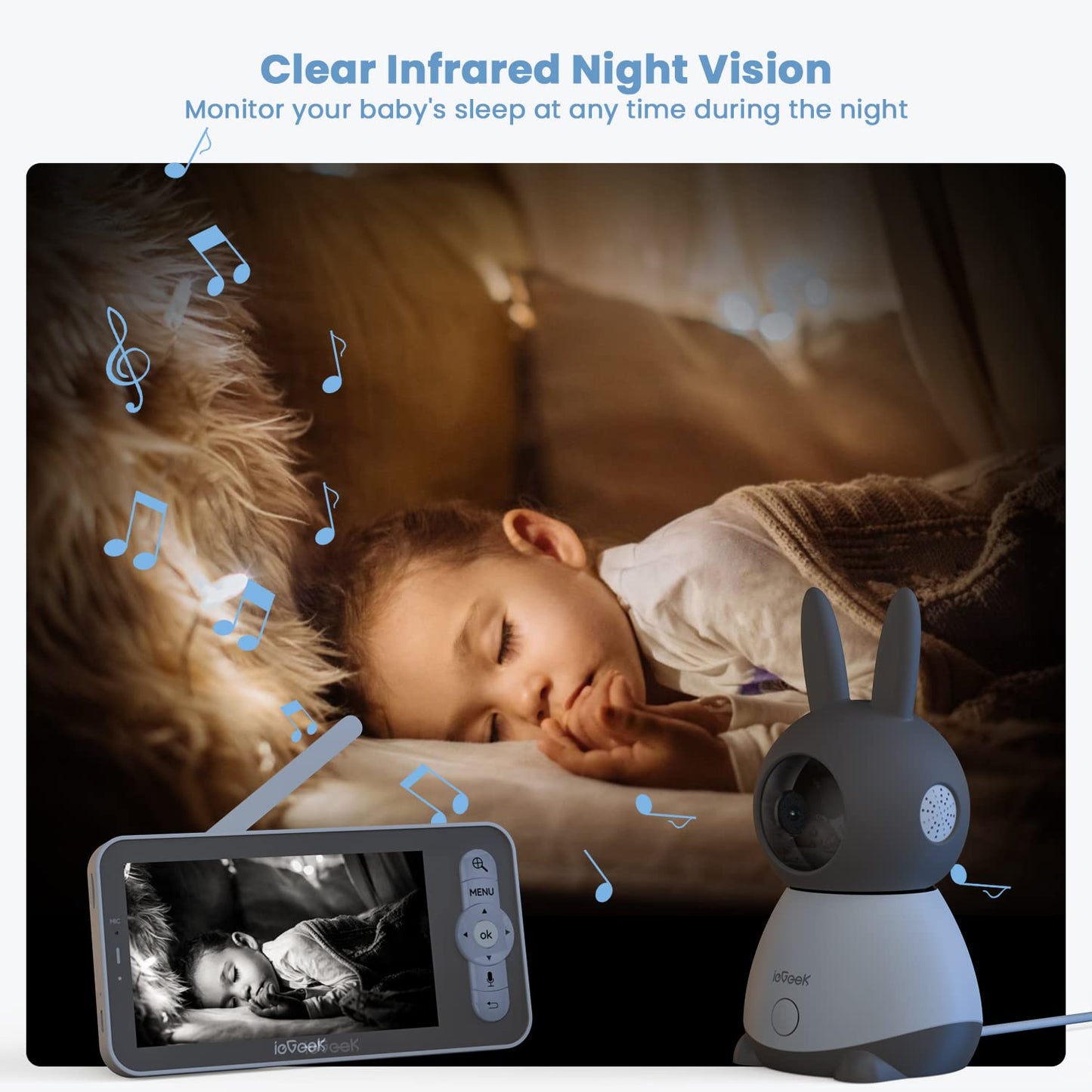 ieGeek 2K Split-Screen Baby Monitor, 5" Audio Baby Monitor with 2 Cameras, WiFi Smartphone Video Dual Camera, Night Vision, Motion & Cry Detection, Two Way Talk Temper &Humidity Sensor